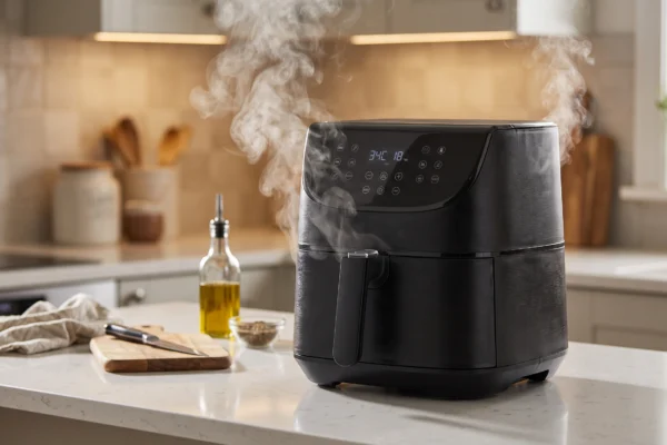 Air fryer soltando fumaça